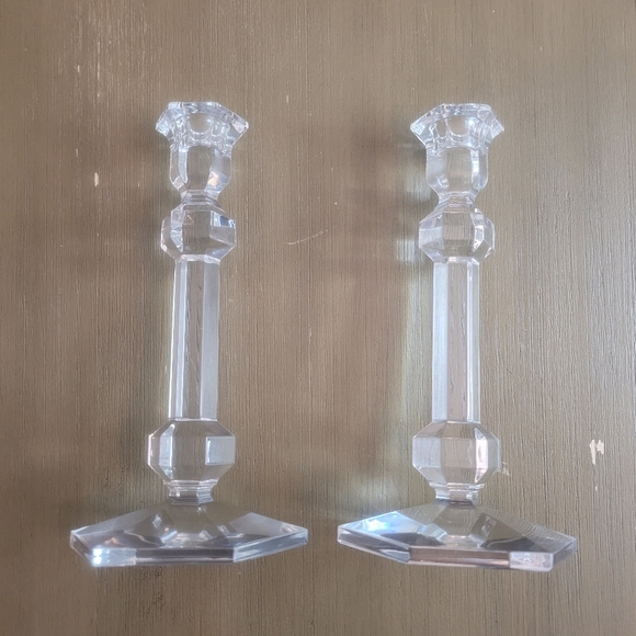 Val St. Lambert Set of Crystal Candle Holders with Angled Design - Picture 4 of 5